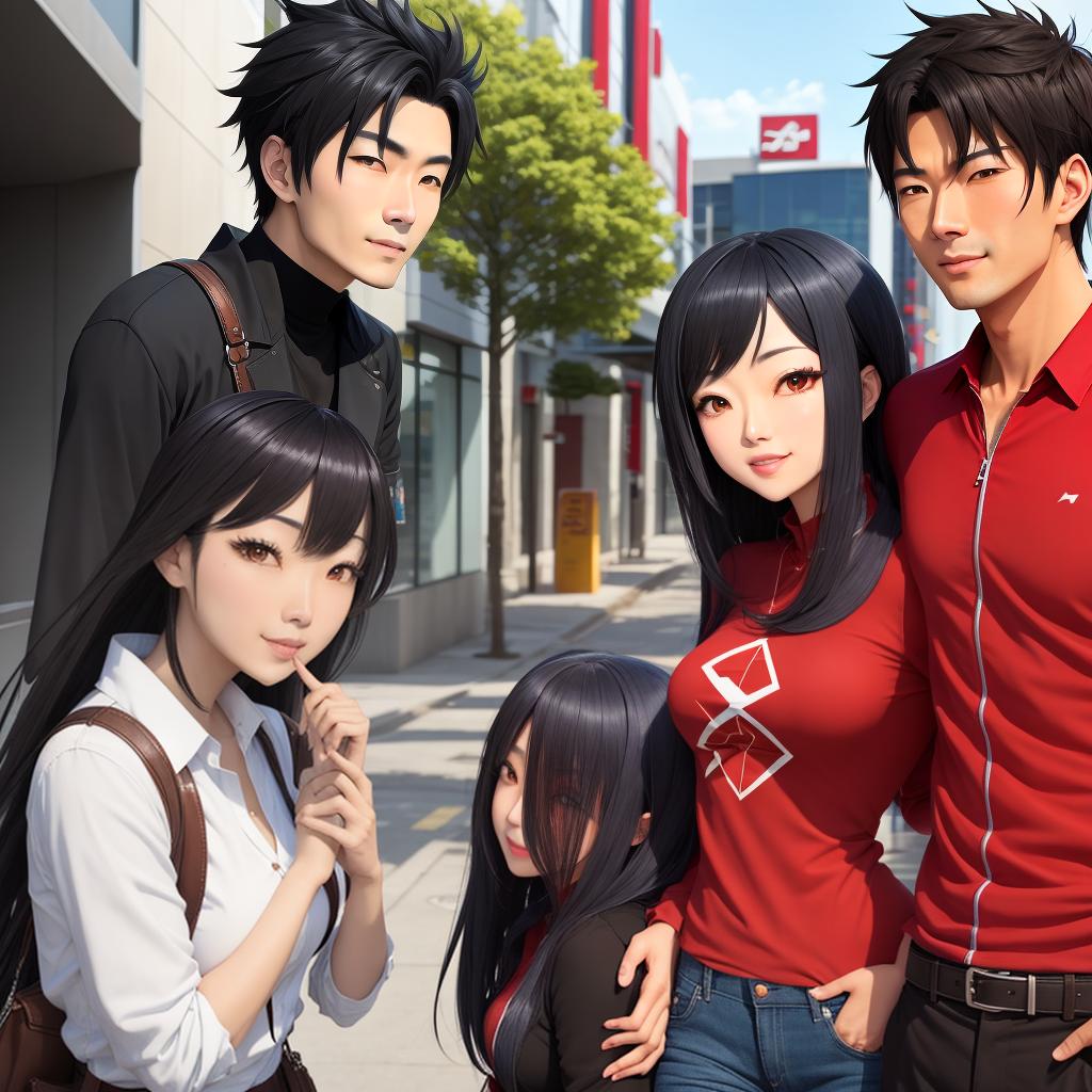  Asian man couple with black woman in anime