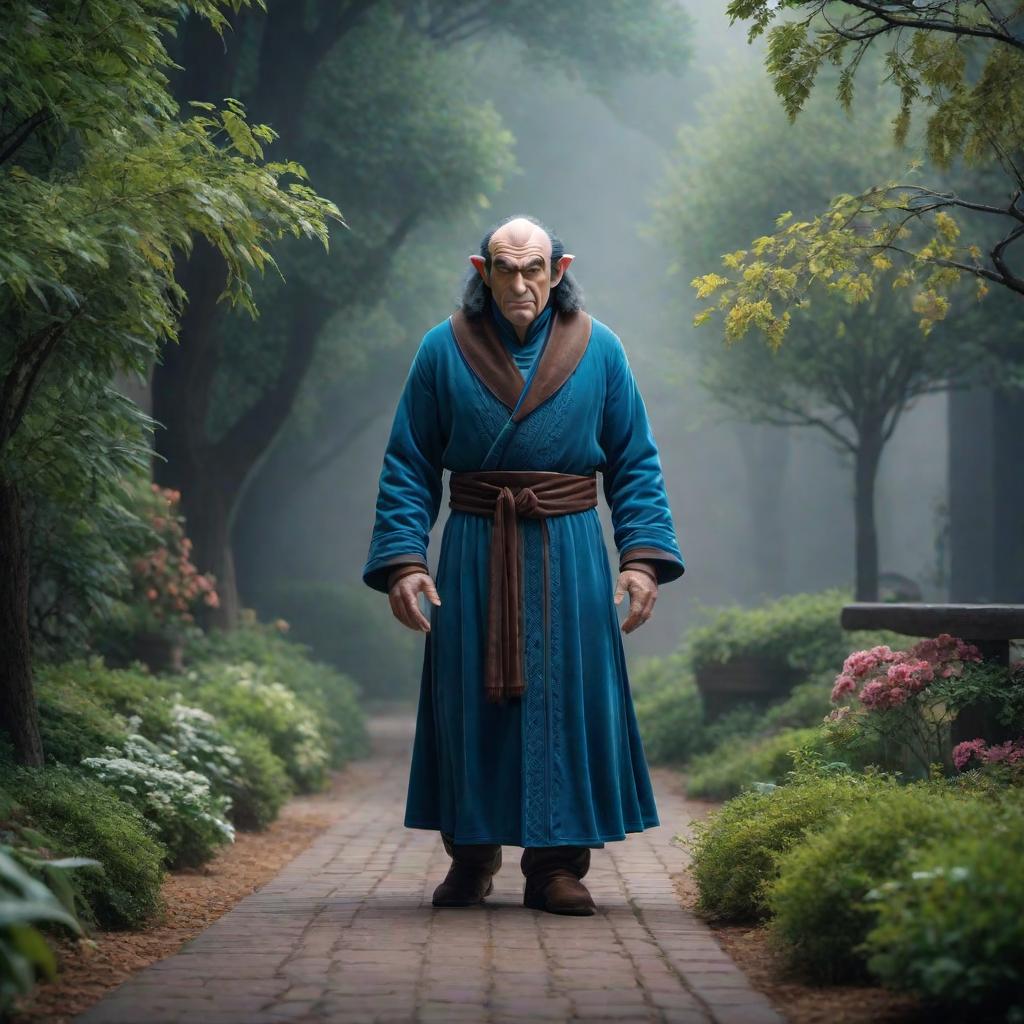  Gargamel hyperrealistic, full body, detailed clothing, highly detailed, cinematic lighting, stunningly beautiful, intricate, sharp focus, f/1. 8, 85mm, (centered image composition), (professionally color graded), ((bright soft diffused light)), volumetric fog, trending on instagram, trending on tumblr, HDR 4K, 8K