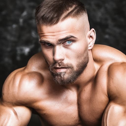 portrait+ style Russian queer fitness model brunette hunk dilf dude face