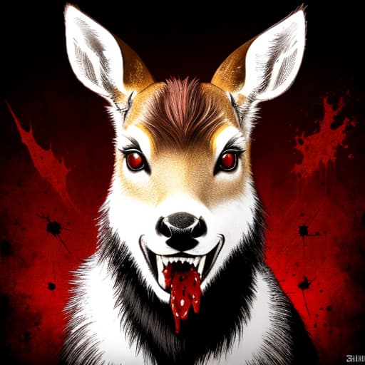  Deer, vicious, scary face, blood everywhere.
