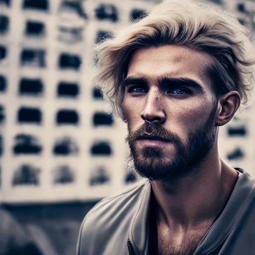 portrait+ style Russian queer fitness model blonde hunk dilf dude face