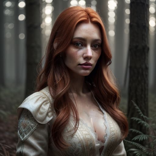  close up of a european woman, ginger hair, winter forest, natural skin texture, 24mm, 4k textures, soft cinematic light, RAW photo, photorealism, photorealistic, intricate, elegant, highly detailed, sharp focus, ((((cinematic look)))), soothing tones, insane details, intricate details, hyperdetailed, low contrast, soft cinematic light, dim colors, exposure blend, hdr, faded hyperrealistic, full body, detailed clothing, highly detailed, cinematic lighting, stunningly beautiful, intricate, sharp focus, f/1. 8, 85mm, (centered image composition), (professionally color graded), ((bright soft diffused light)), volumetric fog, trending on instagram, trending on tumblr, HDR 4K, 8K