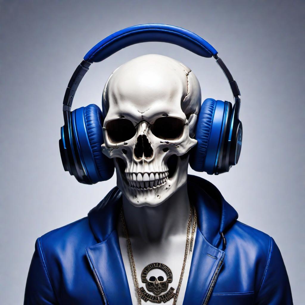  A logo for the rap name 'B.RayOnDaTrack' incorporating a cobalt blue record, the name 'B.RayOnDaTrack,' and a skull wearing headphones. The design should prominently feature the text 'B.RayOnDaTrack' along with the graphical elements to create a cohesive and stylish logo suitable for the music industry. hyperrealistic, full body, detailed clothing, highly detailed, cinematic lighting, stunningly beautiful, intricate, sharp focus, f/1. 8, 85mm, (centered image composition), (professionally color graded), ((bright soft diffused light)), volumetric fog, trending on instagram, trending on tumblr, HDR 4K, 8K