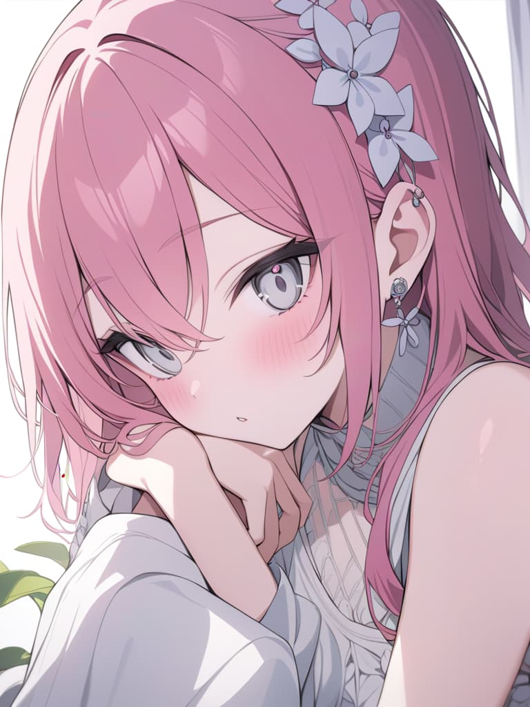  Pink hair, pop, angel, subculture, cute, white eyes, earrings, hair ornaments, masterpiece, best quality,8k,ultra detailed,high resolution,an extremely delicate and beautiful,hyper detail