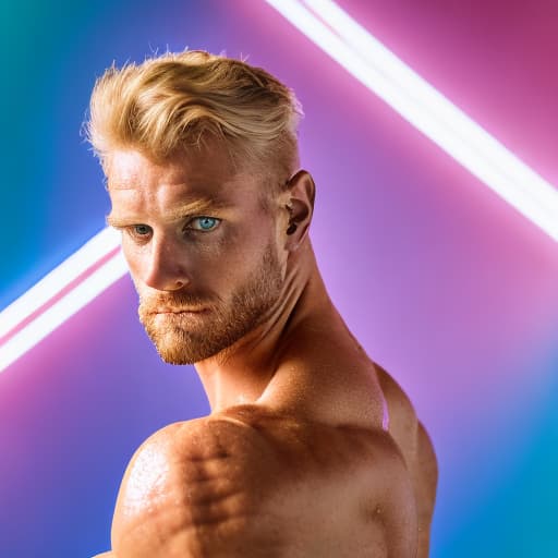 portrait+ style British queer fitness model blonde hunk dilf dude face