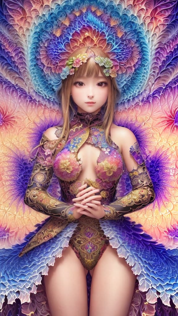 1girl,(masterpiece, top quality, best quality, official art, beautiful and aesthetic:1.2),(1girl),extreme detailed,flowers,(fractal art:1.3),colorful,highest detailed，裸体