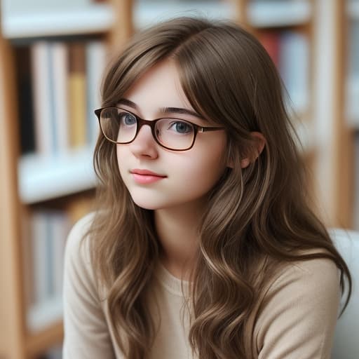  Young, intelligent girl with wavy, light brown hair and glasses