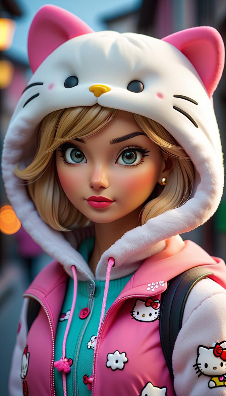  Professional 3D model of hello kitty . Rendered with Octane, the model is highly detailed,dramatic lighting. hyperrealistic, full body, detailed clothing, highly detailed, cinematic lighting, stunningly beautiful, intricate, sharp focus, f/1. 8, 85mm, (centered image composition), (professionally color graded), ((bright soft diffused light)), volumetric fog, trending on instagram, trending on tumblr, HDR 4K, 8K