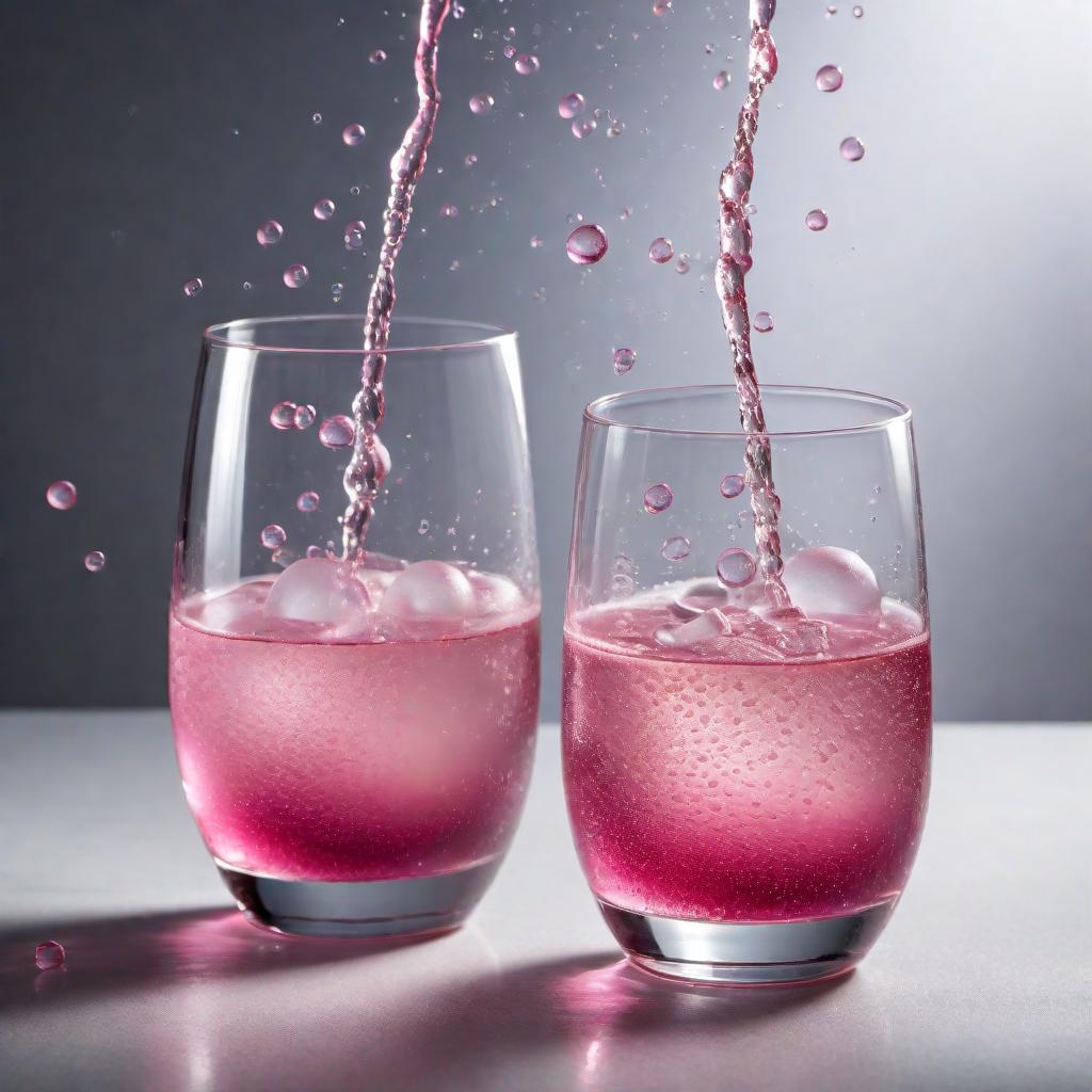  A clear glass filled with pink carbonated water, with bubbles rising up. Inside the glass, there are several ice cubes floating in the water, catching the light and creating a refreshing look. hyperrealistic, full body, detailed clothing, highly detailed, cinematic lighting, stunningly beautiful, intricate, sharp focus, f/1. 8, 85mm, (centered image composition), (professionally color graded), ((bright soft diffused light)), volumetric fog, trending on instagram, trending on tumblr, HDR 4K, 8K