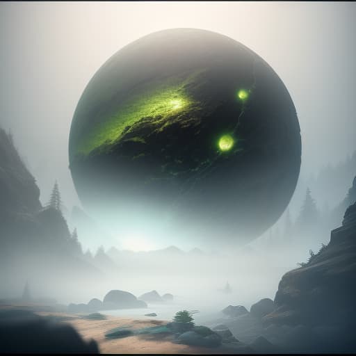  A round, green asteroid., Overland fantasy woodland map, such as a map, a font that is modern and easy to read hyperrealistic, full body, detailed clothing, highly detailed, cinematic lighting, stunningly beautiful, intricate, sharp focus, f/1. 8, 85mm, (centered image composition), (professionally color graded), ((bright soft diffused light)), volumetric fog, trending on instagram, trending on tumblr, HDR 4K, 8K