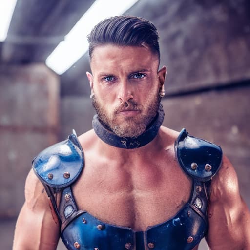 portrait+ style UK gladiators condensant queer brunette hunk dude face