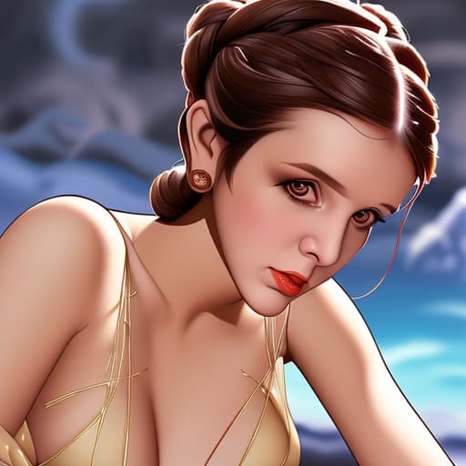  Princess Leia, sultry expression, wearing a Star wars style bikini