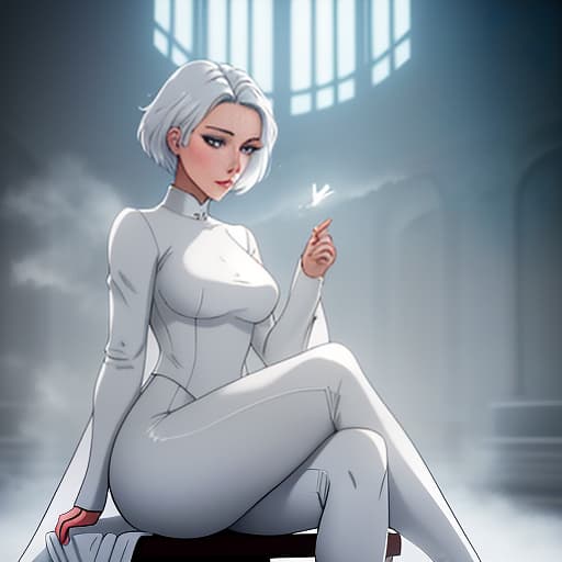  Art, a girl in a sitting pose, wearing tight white clothing, short hair, releases a white dove from her hands, dark background, church themes, anime style. hyperrealistic, full body, detailed clothing, highly detailed, cinematic lighting, stunningly beautiful, intricate, sharp focus, f/1. 8, 85mm, (centered image composition), (professionally color graded), ((bright soft diffused light)), volumetric fog, trending on instagram, trending on tumblr, HDR 4K, 8K