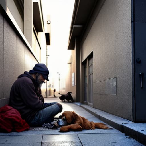  A homeless man and his dog sleep on the street