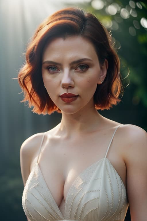  Ultra realistic picture, full lenght picture, Scarlett Johansson, amazing , beautiful , dark make up, pale skin, beautiful face, smile, short haircut, ultra short dress, High heels court shoes, deep age, ful, carmin red lips, medium s, on, slip, , noon Summer sun, soft light hyperrealistic, full body, detailed clothing, highly detailed, cinematic lighting, stunningly beautiful, intricate, sharp focus, f/1. 8, 85mm, (centered image composition), (professionally color graded), ((bright soft diffused light)), volumetric fog, trending on instagram, trending on tumblr, HDR 4K, 8K