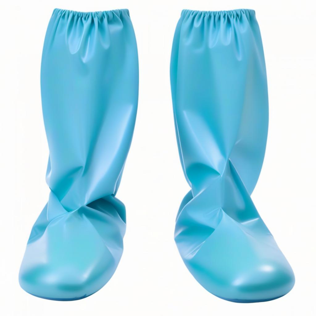  On legs are worn, sleek without folds, high surgical bahilas like boots, with upper elastic cuffs made of glossy latex, the lower part, (from the sole to the ankle:1.2), (dark green:1.3), the upper part, (from the ankle to the knee:1.2), (dark blue:1.3) hyperrealistic, full body, detailed clothing, highly detailed, cinematic lighting, stunningly beautiful, intricate, sharp focus, f/1. 8, 85mm, (centered image composition), (professionally color graded), ((bright soft diffused light)), volumetric fog, trending on instagram, trending on tumblr, HDR 4K, 8K