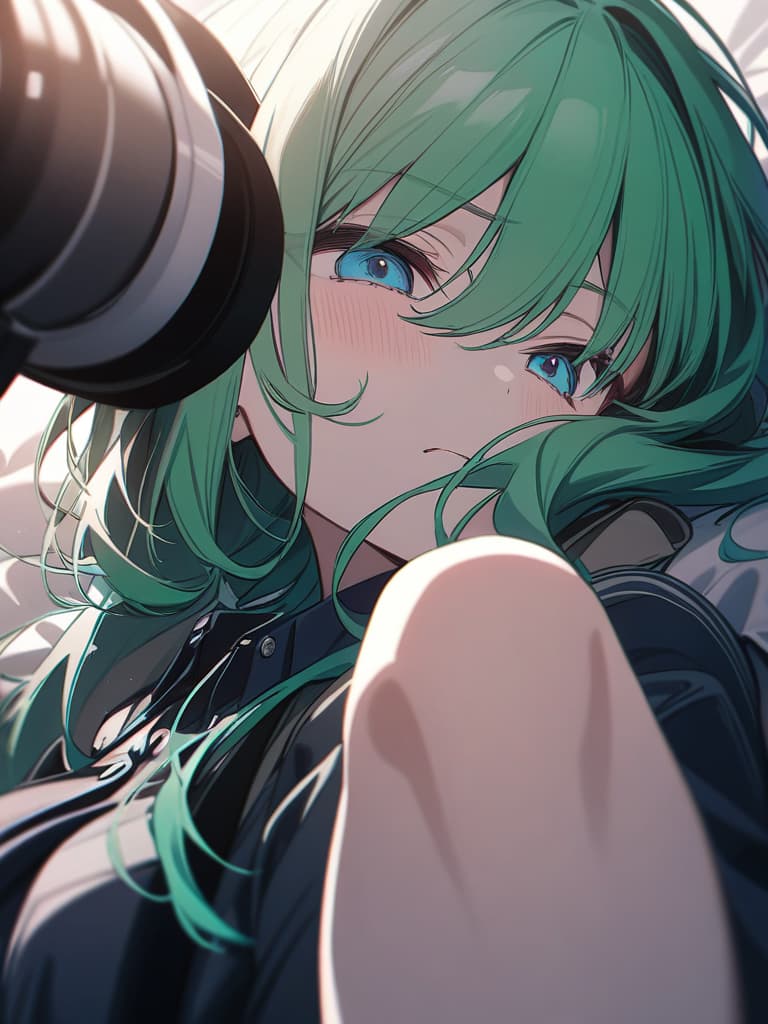  Headphone green hair short Hirose Suzu, shouting of anger, masterpiece, best quality,8k,ultra detailed,high resolution,an extremely delicate and beautiful,hyper detail