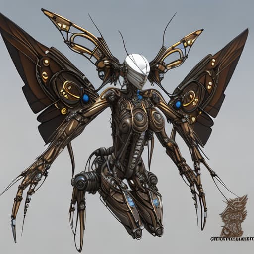  Steampunk cybernetic biomechanical hornet with wings, 3 d model, very coherent symmetrical artwork