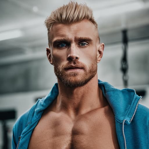 portrait+ style Russian queer fitness model blonde hunk dilf dude face