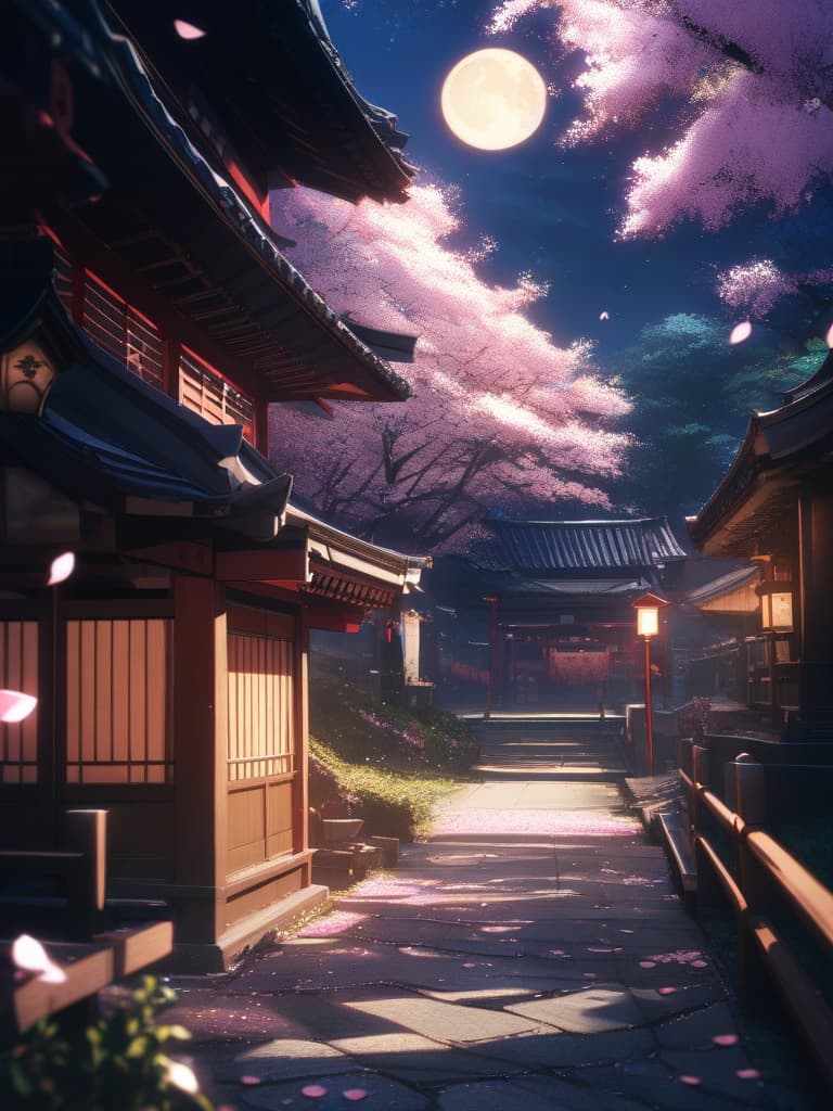  Scenery, Senbon Torii, cherry blossom petals, crescent moon, night, masterpiece, best quality,8k,ultra detailed,high resolution,an extremely delicate and beautiful,hyper detail