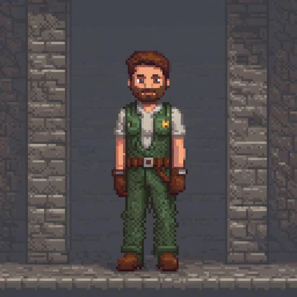  pixel art Frank Galagher . low res, blocky, pixel art style, 8 bit graphics hyperrealistic, full body, detailed clothing, highly detailed, cinematic lighting, stunningly beautiful, intricate, sharp focus, f/1. 8, 85mm, (centered image composition), (professionally color graded), ((bright soft diffused light)), volumetric fog, trending on instagram, trending on tumblr, HDR 4K, 8K