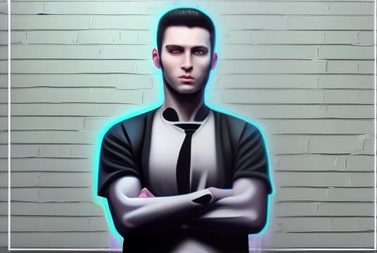 mdjrny-v4 style Anime style portrait of a young man with short, spiky black hair and blue eyes. He is wearing a black jacket over a white shirt, paired with dark jeans and combat boots. The background features an urban cityscape at dusk, illuminated by neon lights. Detailed and expressive, with a confident and determined look.