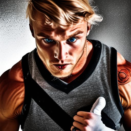 portrait+ style Russian queer crossfitter blonde hunk dude face