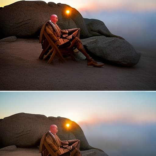 dvarchmodern A middle aged man, bald, with a big belly, wearing armor made of leather straps with golden polished sheets, on a stone bench with "Gena Lloid" carved into it, at sunset. hyperrealistic, full body, detailed clothing, highly detailed, cinematic lighting, stunningly beautiful, intricate, sharp focus, f/1. 8, 85mm, (centered image composition), (professionally color graded), ((bright soft diffused light)), volumetric fog, trending on instagram, trending on tumblr, HDR 4K, 8K