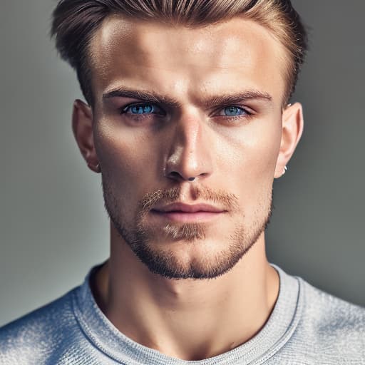 portrait+ style Russian queer fitness model blonde hunk dude face