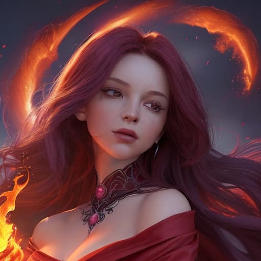  (((Best Quality))), ((Masterpiece)), (Detailed), Woman surrounded by roses (style-swirlmagic:0.8), portrait, looking up, solo, half shot, detailed background, (<lyco:DecorationBundlev2:0.6>, SilverSapphireAI theme:1.1), eyes filled with power, mysterious spellcaster, trimmed purple flowing clothes, arms raised, hair flowing in the wind, (dark red fire), enchanted fireball <lora:Fire_VFX:0.3>, arcane spell, bright lighting, cliff edge in background, ,