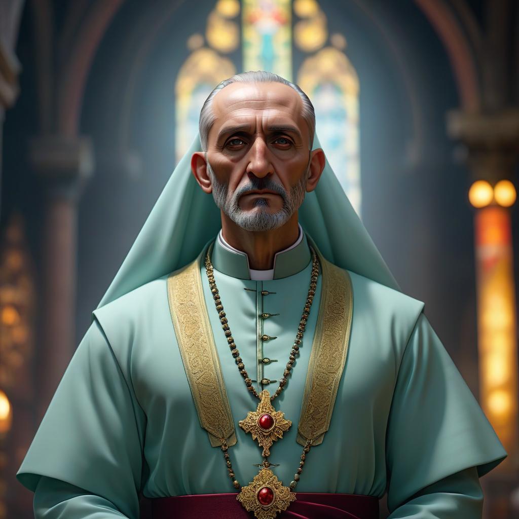  methadone priest hyperrealistic, full body, detailed clothing, highly detailed, cinematic lighting, stunningly beautiful, intricate, sharp focus, f/1. 8, 85mm, (centered image composition), (professionally color graded), ((bright soft diffused light)), volumetric fog, trending on instagram, trending on tumblr, HDR 4K, 8K