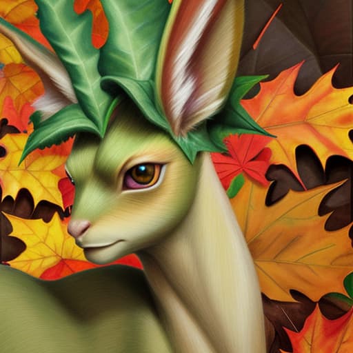  Leafeon, high detail, fall colors, realism