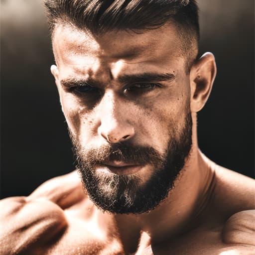 portrait+ style Russian queer fitness model brunette hunk dilf dude face