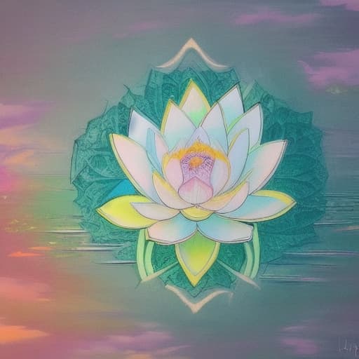  Image of 1 white lotus flower in heaven with serenity tone and holy spirituality mood create overall image in very lovely pastel palette