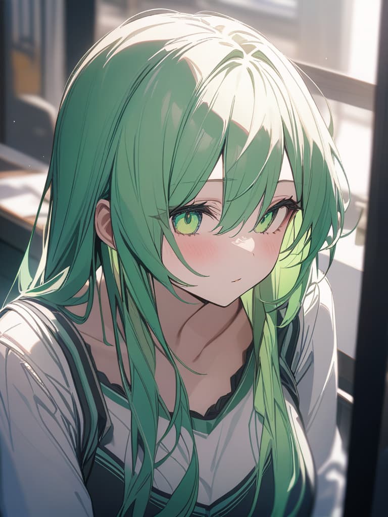  Enhancement of mint green green hair characters, masterpiece, best quality,8k,ultra detailed,high resolution,an extremely delicate and beautiful,hyper detail