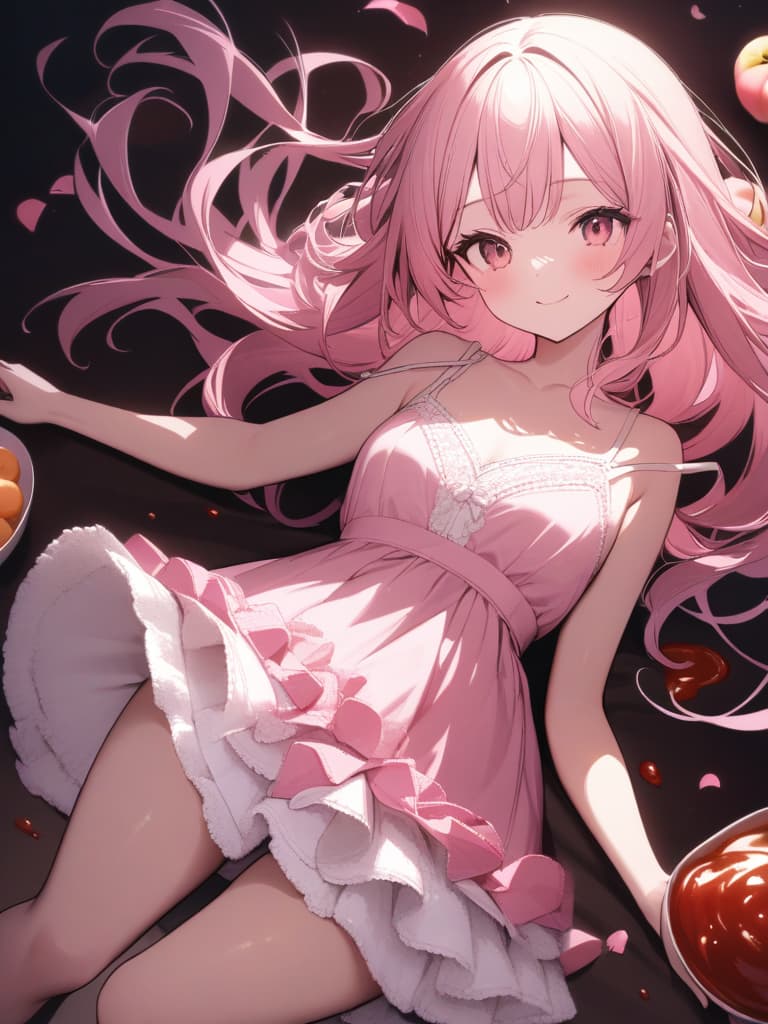  Cute, , exposure, smiling, big s, long hair, pink frill dress, exposure, pink pink, pink hair color, , , twin tail, ribbon, fluffy hair, camisole, shelled, sauce, sauce. Peach decoration, masterpiece, best quality,8k,ultra detailed,high resolution,an extremely delicate and beautiful,hyper detail