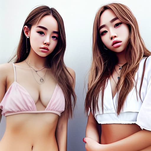  High resolution, realistically rendered image Charly Jordan and Jennie Kim lovers, woman love woman realistic face, perfect body full body