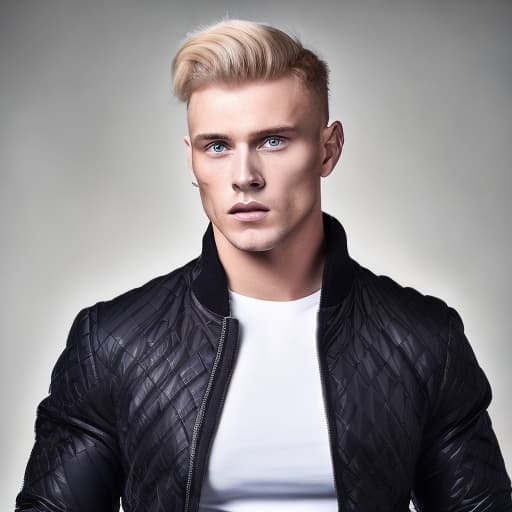 portrait+ style Russian queer fitness model blonde hunk dude face