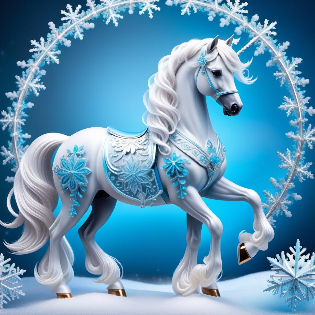  ethereal fantasy concept art of Digital image (double exposure). A carousel of ice ponies. Manes of thin openwork snowflakes. Sparkling, sparkling blue neon. Shades of white to blue. (Christmas decor: candy, caramel, wreath, poisettia). Unusual designs, sparkling surfaces. Lots of snowflakes. White snow. Silver filigree, pattern. Stylisation, decorative. Background : surrealist abstraction. Stylistics : fantasy, fairy tale, Soviet animation. High quality. Translated with DeepL.com (free version) . magnificent, celestial, ethereal, painterly, epic, majestic, magical, fantasy art, cover art, dreamy, hkmagic hyperrealistic, full body, detailed clothing, highly detailed, cinematic lighting, stunningly beautiful, intricate, sharp focus, f/1. 8, 85mm, (centered image composition), (professionally color graded), ((bright soft diffused light)), volumetric fog, trending on instagram, trending on tumblr, HDR 4K, 8K