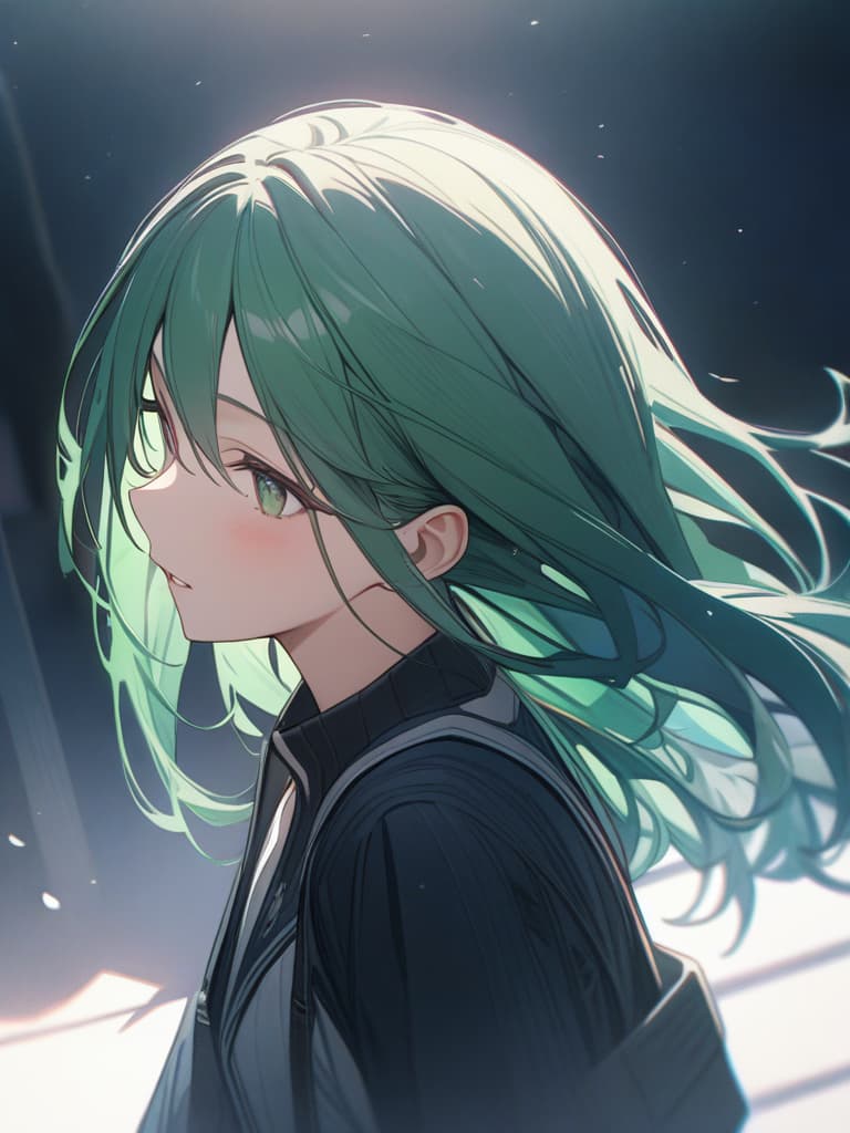  Green hair character on a fan, masterpiece, best quality,8k,ultra detailed,high resolution,an extremely delicate and beautiful,hyper detail