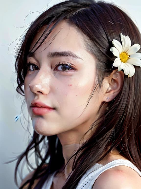  (wearing clothes:1), (Don't expose skin:1), A cute girl, a beautiful profile, surrounded by flowers, smiling, flowering flowers, paint on the face, (Masterpiece, BestQuality:1.3), (ultra detailed:1.2), (hyperrealistic:1.3), (RAW photo:1.2),High detail RAW color photo, professional photograph, (Photorealistic:1.4), (realistic:1.4), ,professional lighting, (japanese), beautiful face, (realistic face)