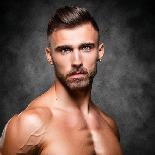 portrait+ style Russian queer fitness model brunette hunk dilf dude face