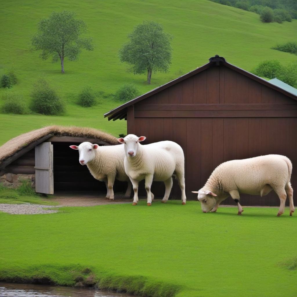  The rain in the taiga in the distance is a beautiful house with a pool, and then, at home, there is a farm of sheep and cows.