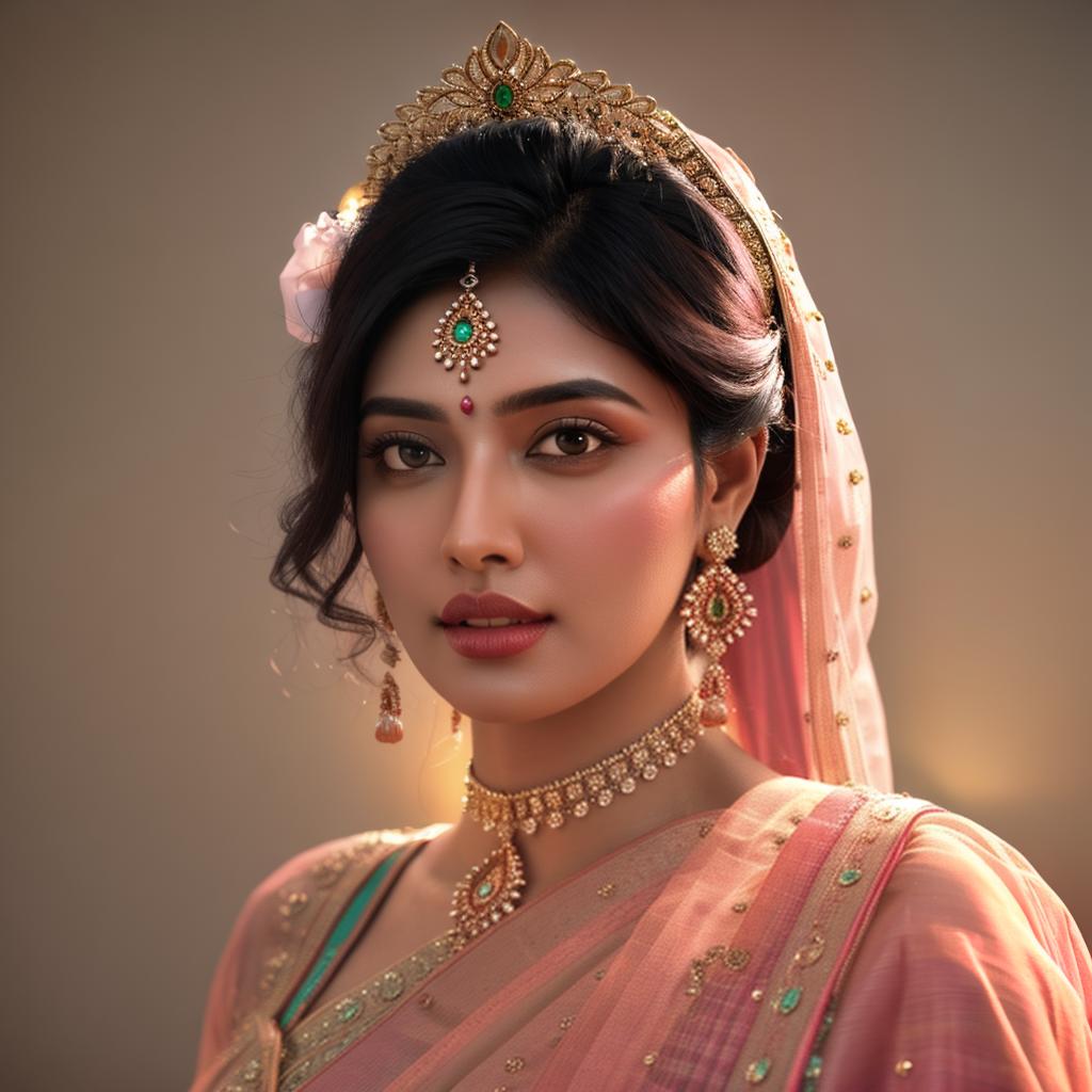  a Chubby indian women in pink saree, clean face details, portrait hyperrealistic, full body, detailed clothing, highly detailed, cinematic lighting, stunningly beautiful, intricate, sharp focus, f/1. 8, 85mm, (centered image composition), (professionally color graded), ((bright soft diffused light)), volumetric fog, trending on instagram, trending on tumblr, HDR 4K, 8K