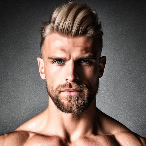 portrait+ style Russian queer fitness model blonde hunk dilf dude face