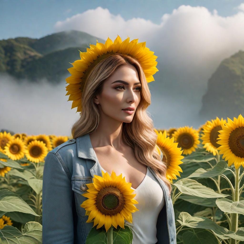  An emoji representation of 'Berlinda’s Sunflower'. A woman emoji to symbolize Berlinda, followed by an apostrophe and the sunflower emoji 🌻 to symbolize the sunflower. hyperrealistic, full body, detailed clothing, highly detailed, cinematic lighting, stunningly beautiful, intricate, sharp focus, f/1. 8, 85mm, (centered image composition), (professionally color graded), ((bright soft diffused light)), volumetric fog, trending on instagram, trending on tumblr, HDR 4K, 8K