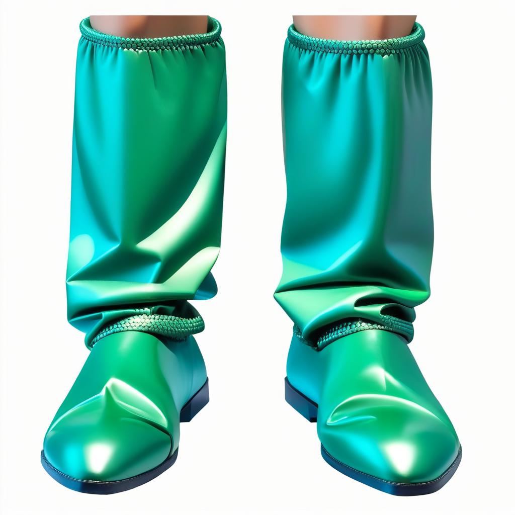  On feet are wearing trousers, stuffed, in smooth flats without folds, high surgical shorts as shoes, with flat soles, without heels, with upper elastic cuffs, made of shiny latex, the lower part, (from the soles to the ankles:1.2), (dark green:1.3), the upper part, (from the ankles to the knee:1.2), (dark blue:1.3) hyperrealistic, full body, detailed clothing, highly detailed, cinematic lighting, stunningly beautiful, intricate, sharp focus, f/1. 8, 85mm, (centered image composition), (professionally color graded), ((bright soft diffused light)), volumetric fog, trending on instagram, trending on tumblr, HDR 4K, 8K