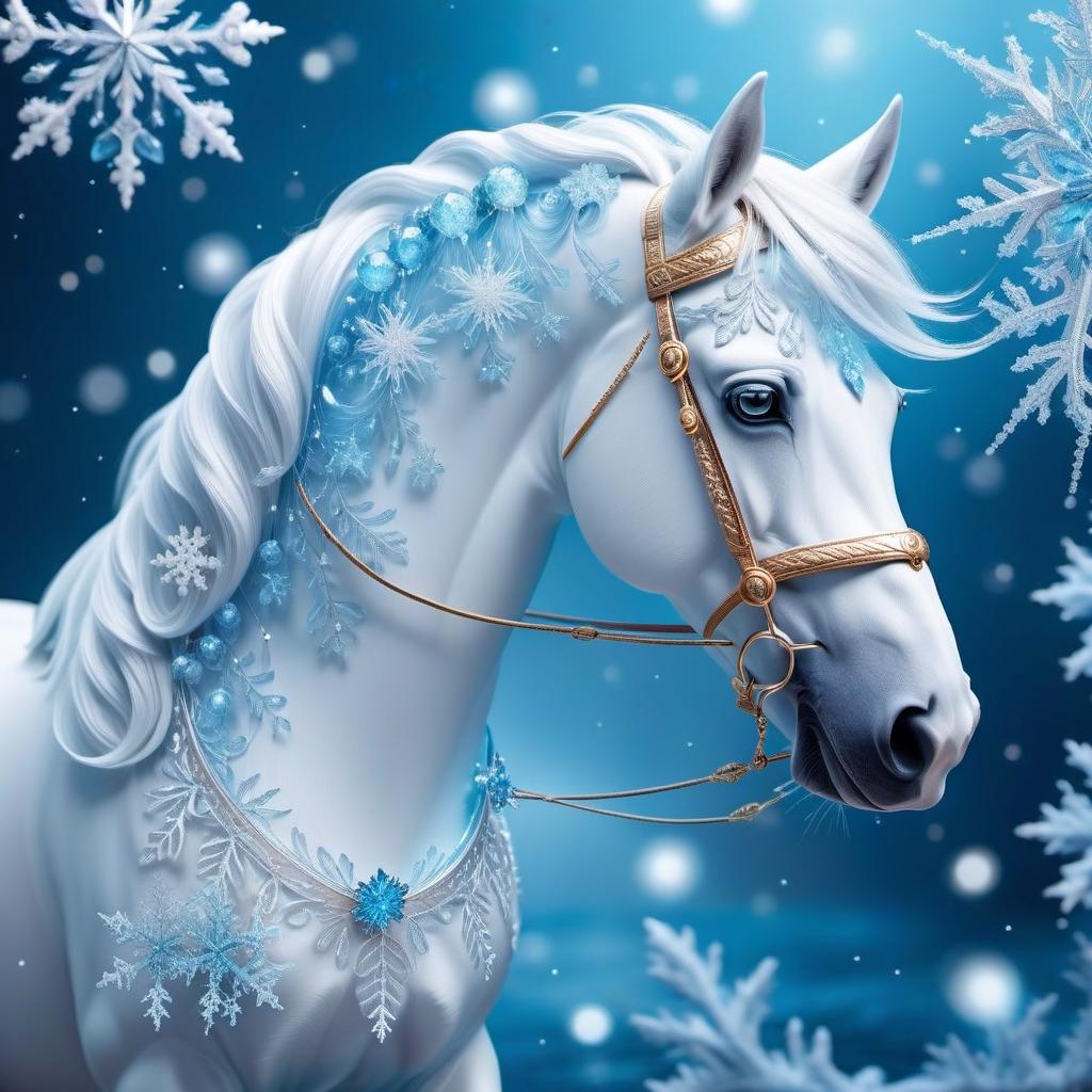  ethereal fantasy concept art of Digital image (double exposure). A carousel of ice ponies. Manes of thin openwork snowflakes. Sparkling, sparkling blue neon. Shades of white to blue. (Christmas decor: candy, caramel, wreath, poisettia). Unusual designs, sparkling surfaces. Lots of snowflakes. White snow. Silver filigree, pattern. Stylisation, decorative. Background : surrealist abstraction. Stylistics : fantasy, fairy tale, Soviet animation. High quality. Translated with DeepL.com (free version) . magnificent, celestial, ethereal, painterly, epic, majestic, magical, fantasy art, cover art, dreamy, hkmagic hyperrealistic, full body, detailed clothing, highly detailed, cinematic lighting, stunningly beautiful, intricate, sharp focus, f/1. 8, 85mm, (centered image composition), (professionally color graded), ((bright soft diffused light)), volumetric fog, trending on instagram, trending on tumblr, HDR 4K, 8K