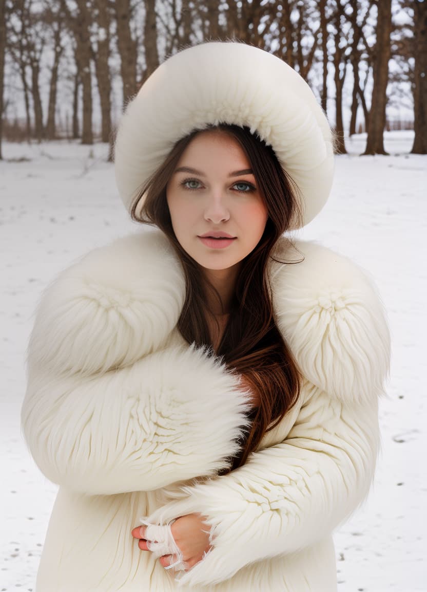  beautiful wearing a fluffy sheepskin fur 
