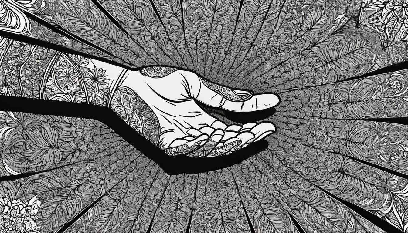  （surrealism)A person extending a hand to another, background of intricate patterns symbolizing emotions, warmth, empathy mystic, intricate details, best quality)